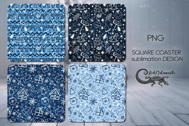Christmas pattern | blue square coaster sublimation designs2