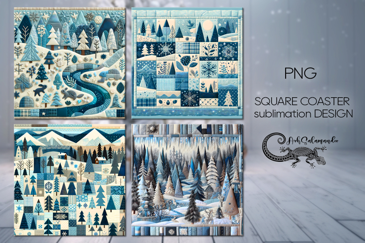 Xmas patchwork landscape | 4 square coaster sublimation 2
