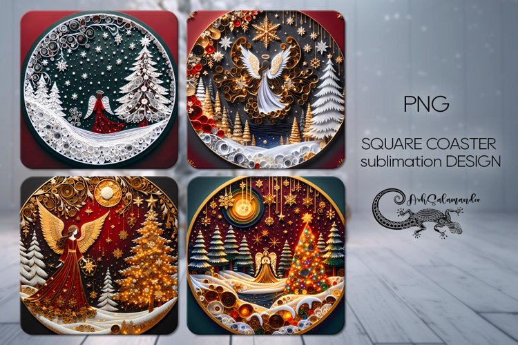 Christmas quilling | 4 square coaster sublimation designs P2