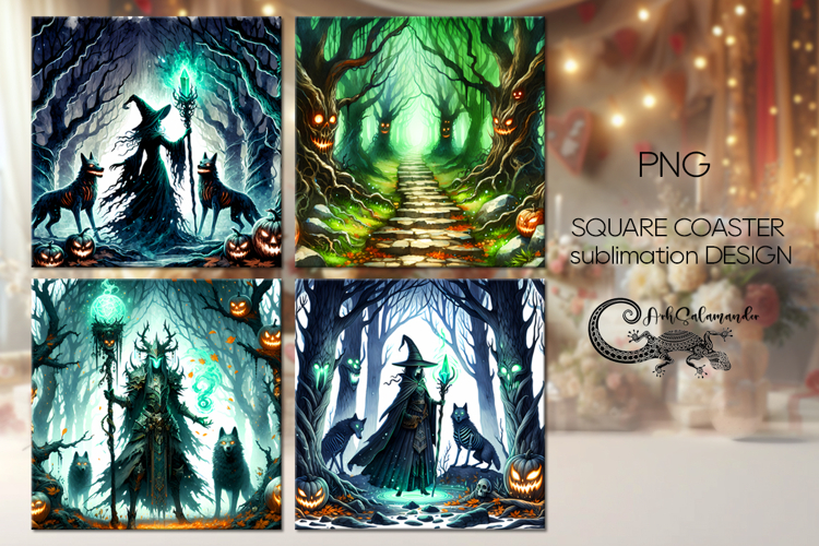 Halloween landscape | square coaster sublimation design P2