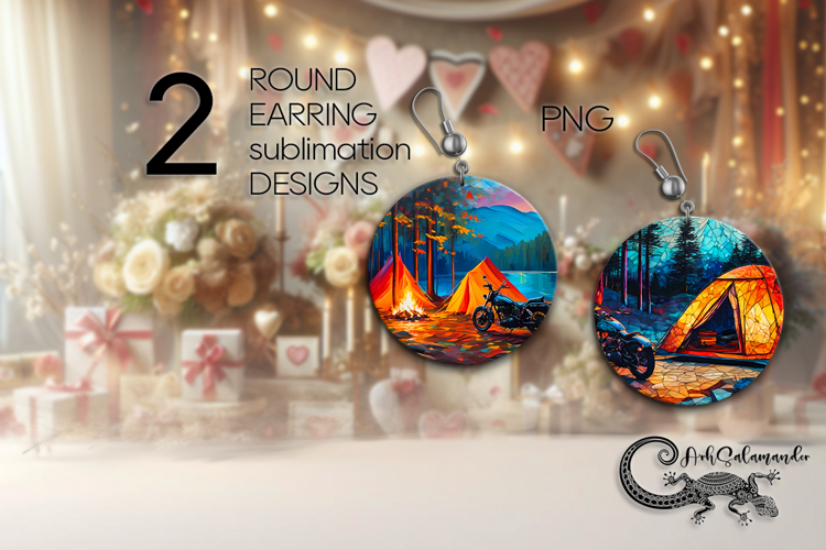 Tent in forest | Round earring sublimation design PL2