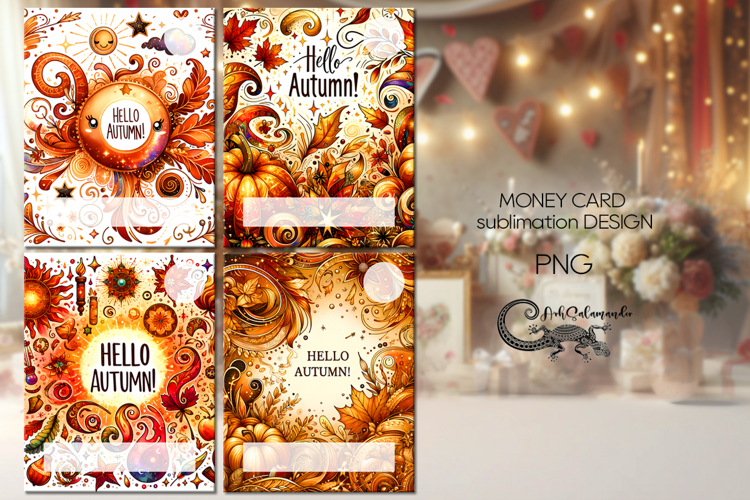 Hello autumn | 4 fall Money Card Sublimation designs P2