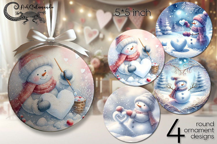 Christmas Snowman | 4 xmas Round ornaments sublimation P2