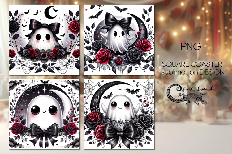 Funny ghost | cute Halloween square coaster sublimation PL2