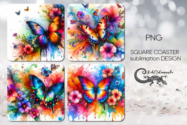 Bright Butterfly | Boho square coaster sublimation design P2