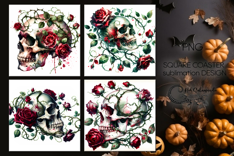 Gothic Skulls | Halloween square coaster sublimation P2