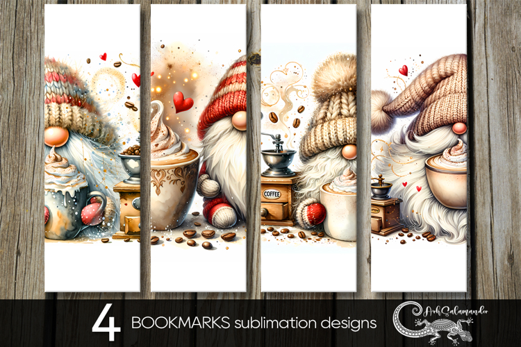 Coffee gnomes | 4 bookmarks Sublimation designs PL2
