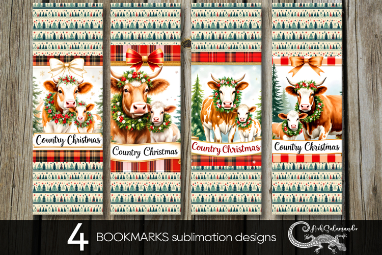 Country Christmas | cow bookmarks sublimation design PL
