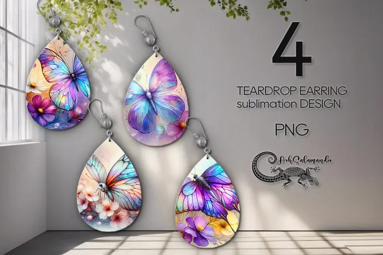 Watercolor Butterfly | 4 Sublimation Teardrop earrings
