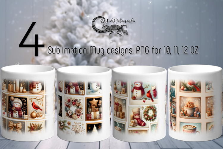 Christmas collage | 4 retro Sublimation Mug designs P2