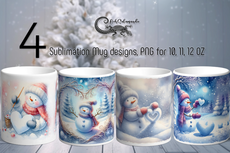 Xmas Snowman card | 4 christmas Mug Sublimation designs P2