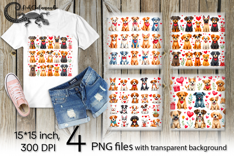 Valentine Dogs | 4 love PNG Sublimation designs P