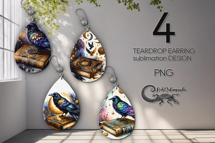 Magic crow | 4 gothic teardrop earring sublimation designs P example image 1