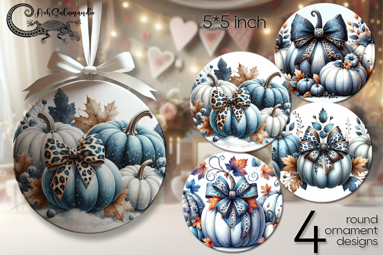 Autumn Pumpkin | 4 fall Round ornament sublimation designs 2
