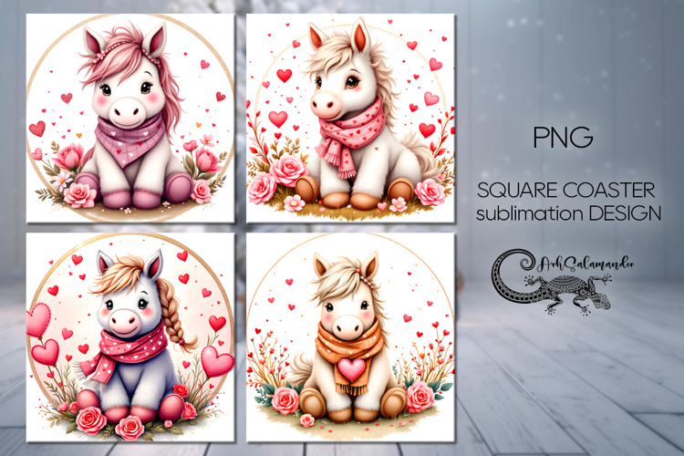Valentine horse | 4 square coaster sublimation designs