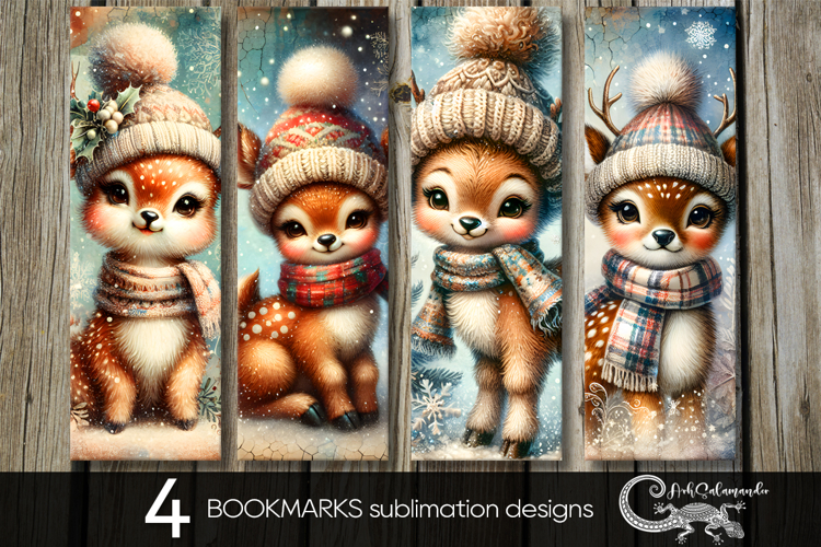 Christmas deer | vintage bookmarks sublimation design PL2
