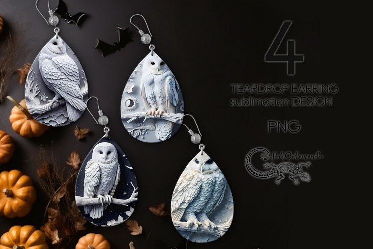3d style owl | Magic Sublimation Teardrop Earring design PL2