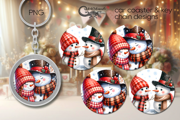 Cute xmas snowman | Car coaster & key chain sublimation PL2