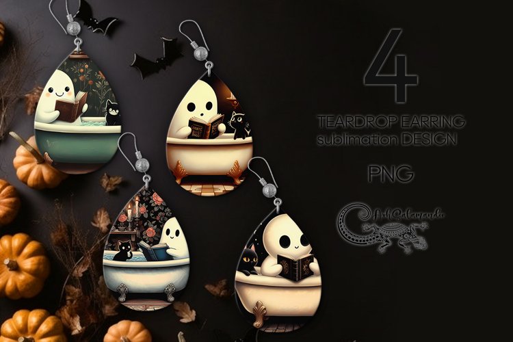 Funny ghost | Teardrop Earring Sublimation design PLUS2