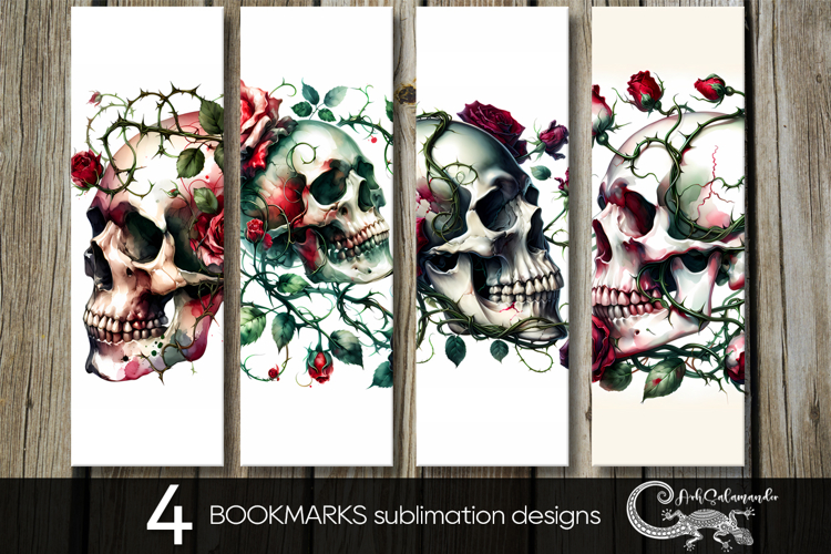 Gothic skulls | 4 retro bookmarks sublimation designs PL2