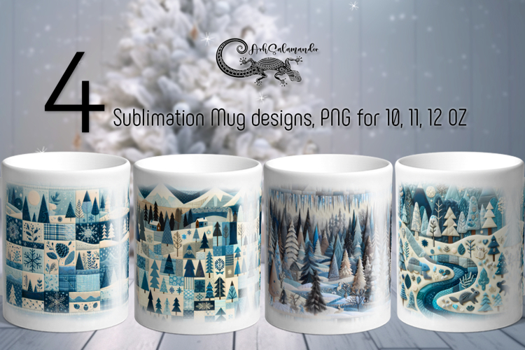 Christmas patchwork landscape | 4 Sublimation Mug designs P2