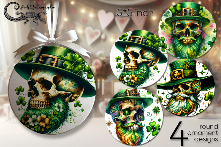 St. Patricks day skull | 4 round ornaments sublimation P2
