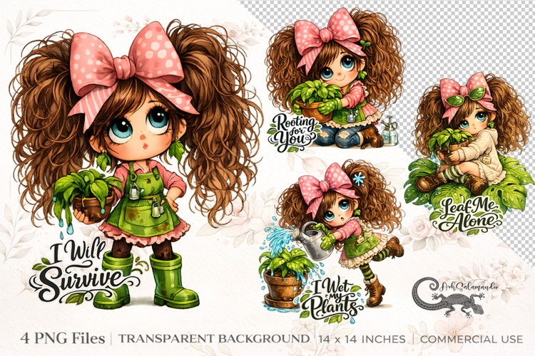 Plant girl clipart | 4 garden PNG Sublimation designs