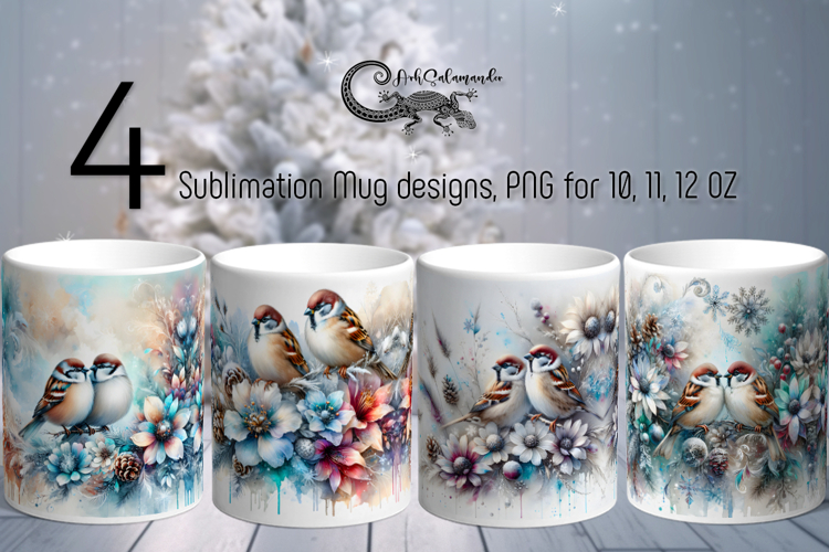 Christmas birds | 4 Xmas Sublimation Mug design PL