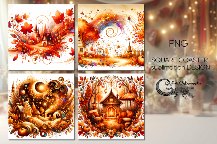Golden autumn | fall square coaster sublimation design P2