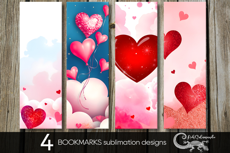 Love hearts | 4 valentine bookmarks sublimation designs P2