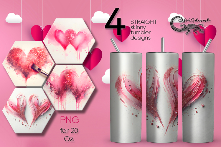 Love Hearts | 4 Skinny tumbler sublimation designs P2
