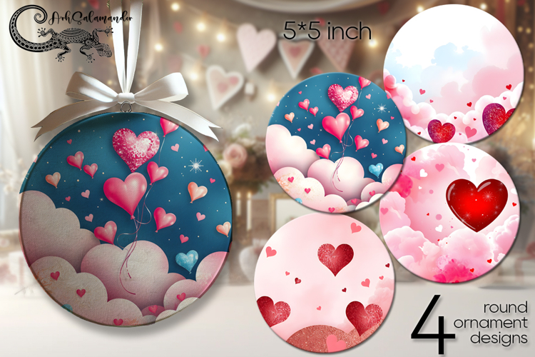Love hearts | round ornaments sublimation design PL2