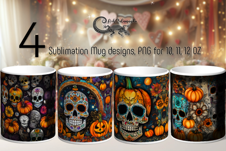 Sugar Skulls | Halloween Sublimation Mug design PL2