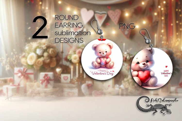 Valentine teddy bear | love Round Earring Sublimation P4