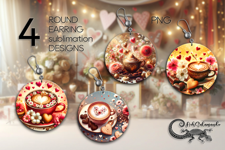 Coffee is my love | 4 Round earring sublimation designs P2