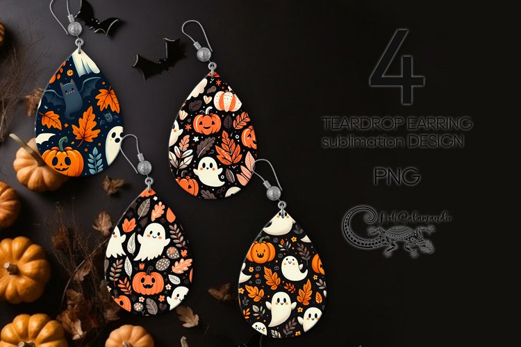 Halloween pattern | 4 Teardrop Earring Sublimation design P2