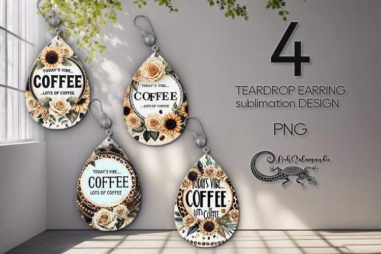 Coffee & flowers | 4 Teardrop earring Sublimation designs P2