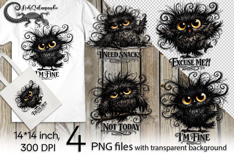 Funny black bird | 4 cute PNG Sublimation designs