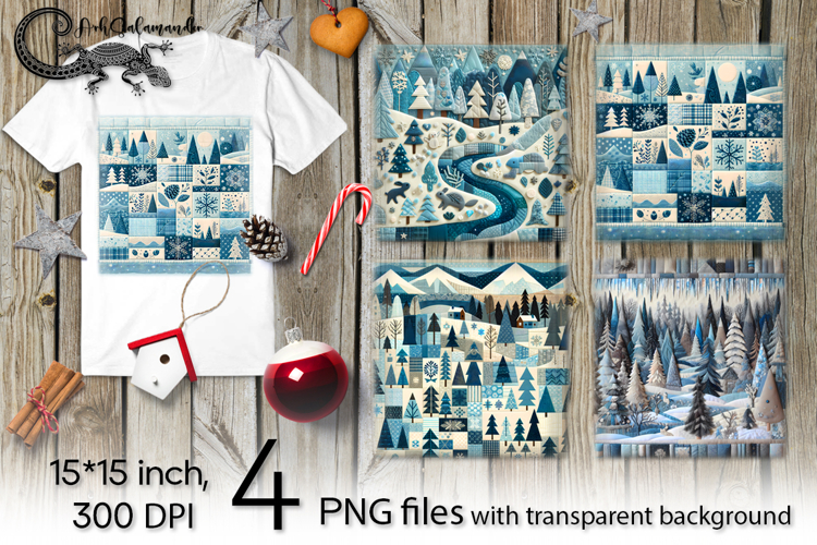 Christmas patchwork landscape | 4 PNG Sublimation designs P2