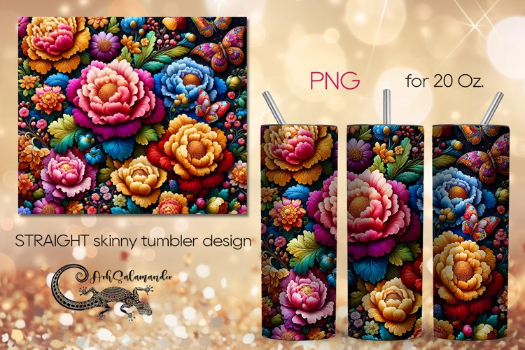 Flowers, black background | tumbler Sublimation design PLUS2