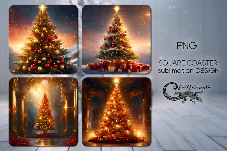 Christmas tree | 4 square coaster sublimation designs PLUS2