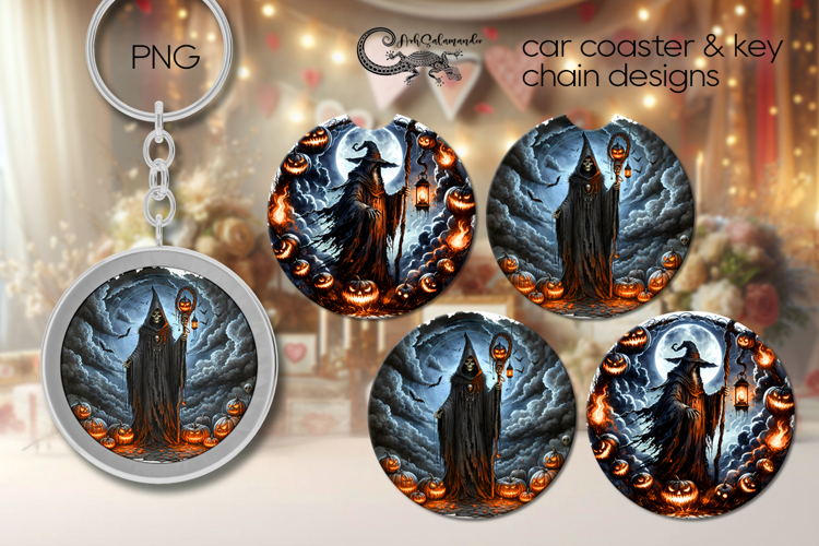 Halloween landscape | Car coaster & key chain design PL2