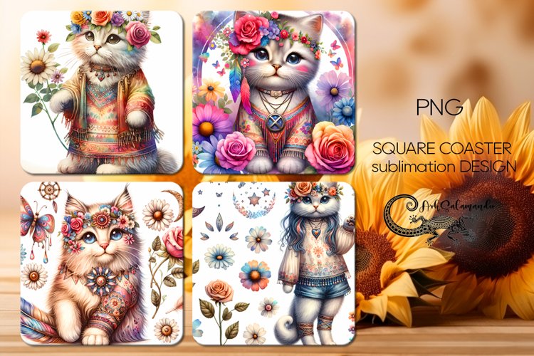 Boho animals | 4 square coaster sublimation designs2