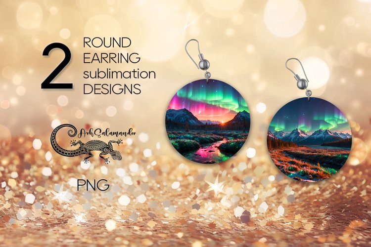 Northern Lights | Round earring xmas sublimation design PL2