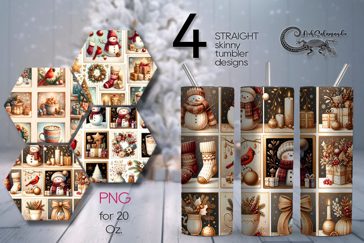Xmas collage | vintage Skinny tumbler sublimation design P2