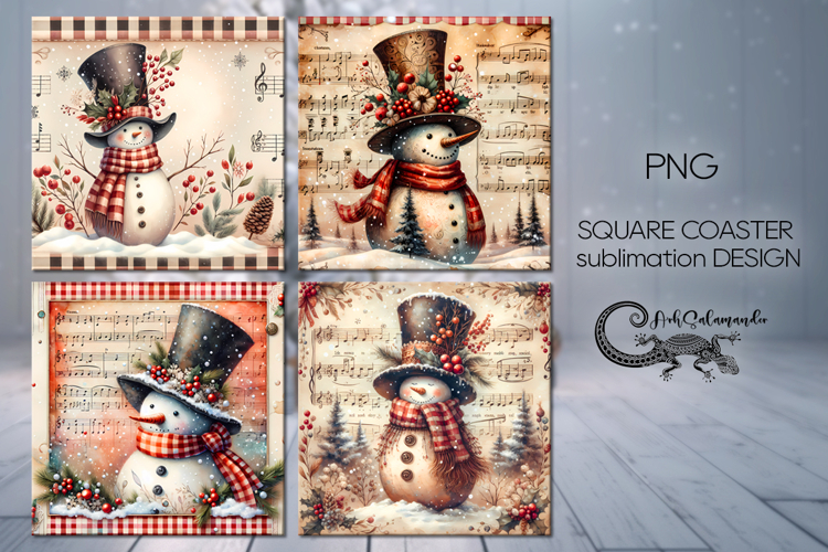 Cute Snowman | retro square coaster sublimation designs P2