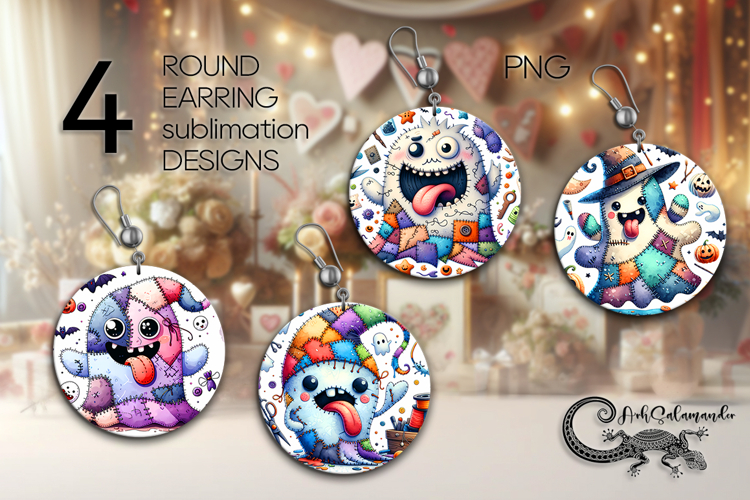 Halloween patchwork | 4 Sublimation round earring designs P2