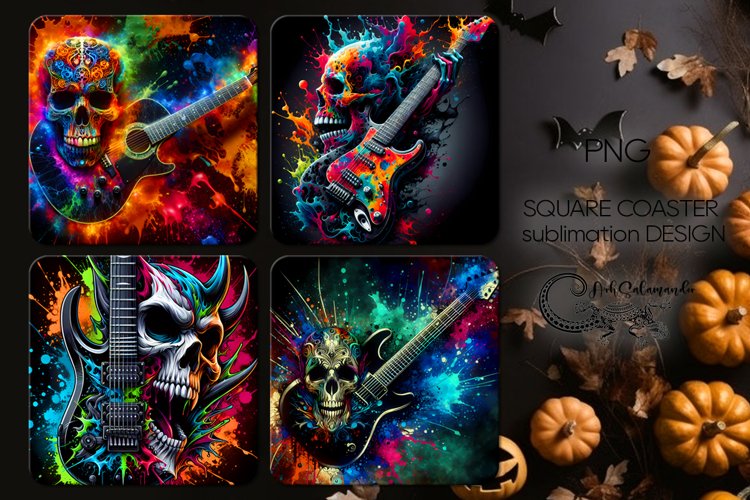 Music & Skulls | 4 Halloween square coaster sublimation P2