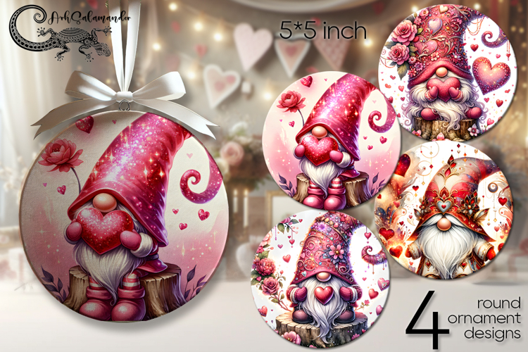 Valentine gnome | love round ornaments sublimation design P2
