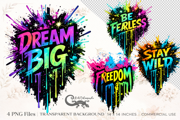 Neon Graffiti Quote Bundle | 4 PNG sublimation designs